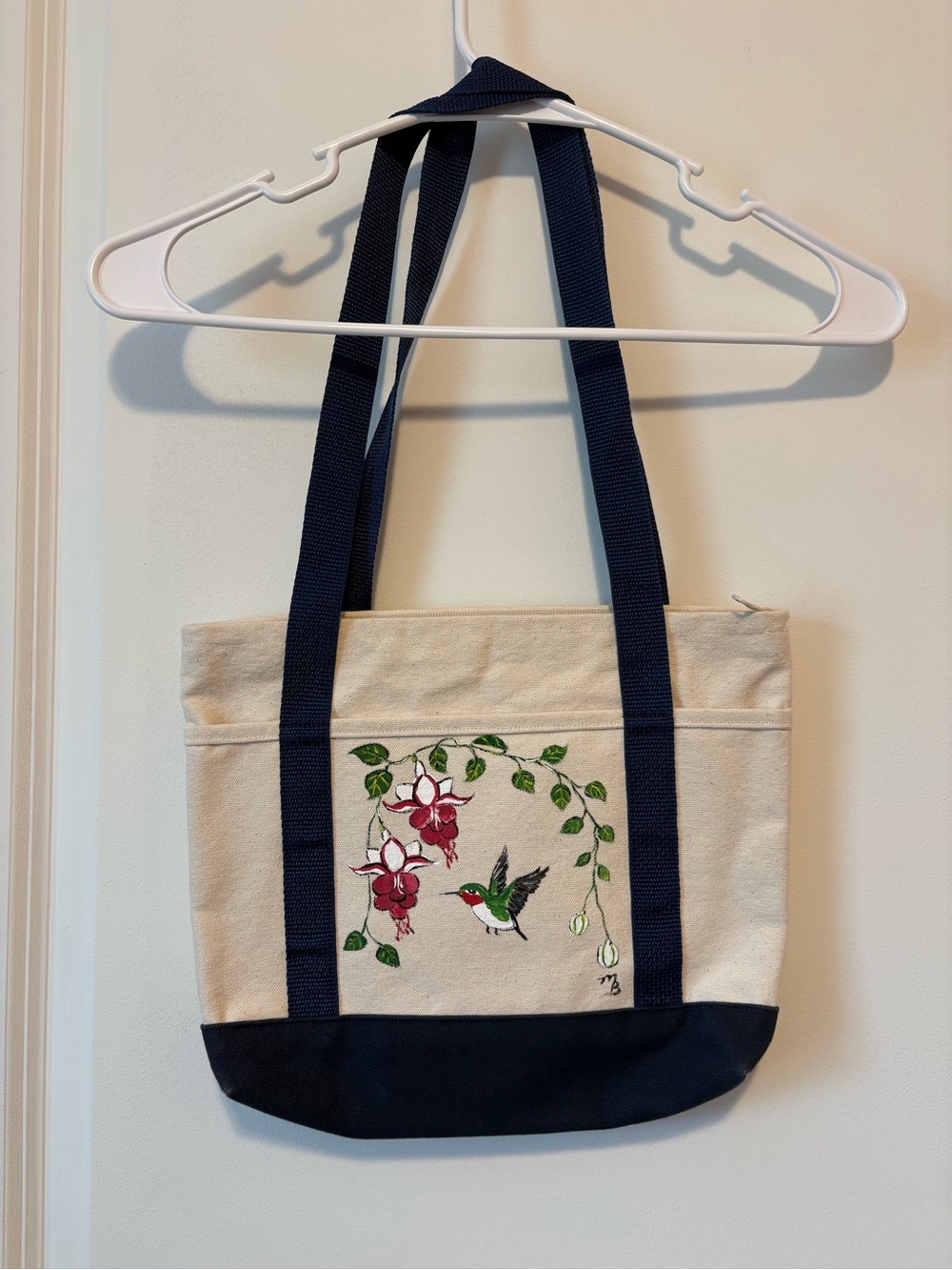 Hand Painted Hummingbird Canvas Tote Bag
